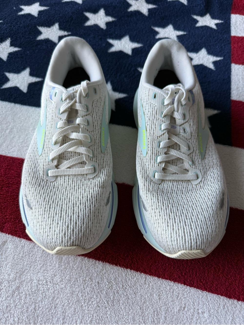 Brooks White Knit Running Shoes with Mint Accents
